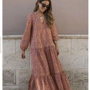 Zara Orange and Purple Wave Pattern Maxi Dress, Size Small NEW WITH TAG!